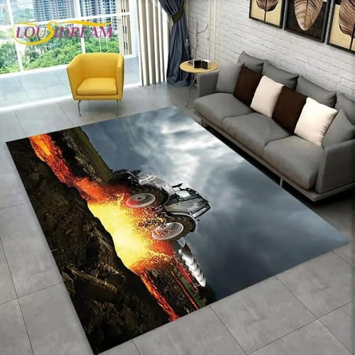 okoikfc Traktor Teppich 3D Teppich Wohnzimmer 140 x 200 cm Waschbarer rutschfest Teppiche für Kinderzimmer Schlafzimmer Deko Antirutschmatte Carpet Matte B660
