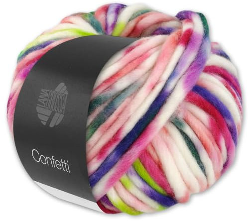 Frida's Wollhaus Lana Grossa 100 g Confetti Wolle Garn Stricken Merino Dochtgarn dick 10 Farben (2 | Erdbeer/Viola/Fuchsia/Grün/Blau/Weiß)