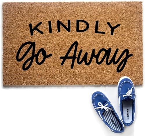 Flavas Funny Go Away Doormat, Kindly Go Away Welcome Mat, Anti Social Door Mat, Gift Idea, Housewarming Gift, 30x18 Inch