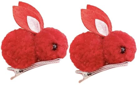MagiDeal 2 Stück Haarklammer, Kaninchen-Haarnadel, Haar-Accessoires, Plüsch-Haarspangen für Damen- und Kinderparty, Rot