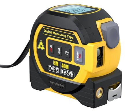 ODIKALA Nastro di misurazione laser 3 in 1, nastro di misurazione laser 40/60m, nastro di misurazione 5 metri con pulsante multifunzione, funzione di memorizzazione dei dati, schermo LCD HD (40 m