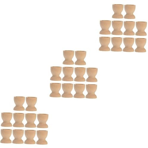Zerodeko 60 Pcs Egg Container Desk Top Decor Glass Display Shelf Bulk Kids Toys Tabletop Decor Wooden Egg Stand Easter Egg Cup Stackable Wood Egg Holder Egg Cups Child Blank Egg Tray