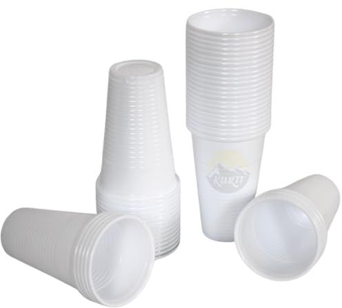 KURTT - Tazze usa e getta, Calice in Plastica, 1000 pezzi, 0,2 litri, bianche, ideali per feste come - compleanni - aree igieniche - bicchieri di alta qualità - feste, catering - matrimoni - eventi