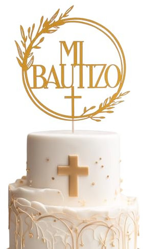 Mi Bautizo - Decoración dorada para tartas, bendiciones divinas, decoración elegante para tartas para celebraciones, bautizos e hitos