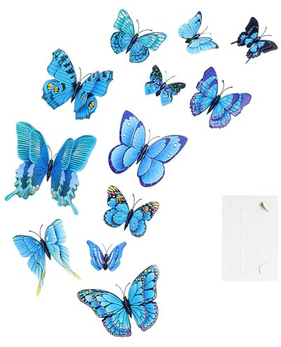 12 Packs Of Blue Butterflies, Magnetic Stickers, Magnetic Stickers, Magnetic Door Refrigerator Stickers, Simulation Butterfly Stickers, Three-Dimensional Butterfly Stickers