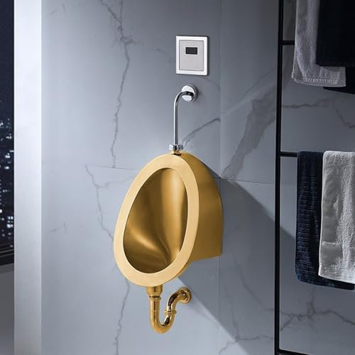 YQMHEZ Urinal aus Edelstahl 304, intelligentes Sensor-Urinal zur Wandmontage for Herren, spritzwassergeschützt, mit automatischem Spülsystem, for Bars, Einkaufszentren, Hotels(Gold 1)