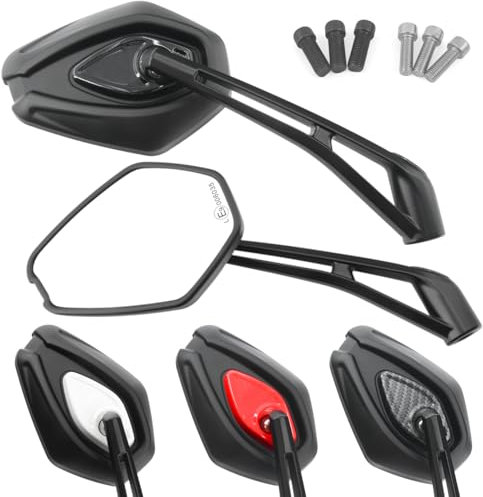 Area1 Universal Motorrad Rückspiegel Paar e-geprüft 2x M10 Rechtsgewinde + Linksgewindeadapter, passend für z.B. Duke, SMC/R Z900 Z750 Z650 Z500 Z125 ER-6N MT07 MT09 MT125 CB F Hornet (schwarz)