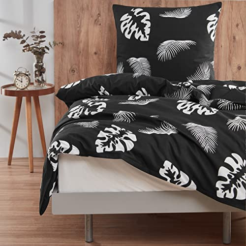 Cotton Castle Bettwäsche Bettgarnitur Bettbezug Baumwolle 135x200 155x220 200x200 200x220 Modern, Größe:135 x 200 cm, Design Bettwäsche:Palm D19