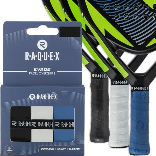 Raquex Evade Griffband für Padelschläger – Schwarz, Weiß, Blau – 3er-Pack Griffband, 0,65 mm dick – saugfähiger, leicht klebriger, Rutschfester Übergriff für Padel- oder Pickleball-Schläger