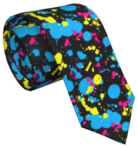 zerosevenee Herren-Krawatte mit Musiknoten, mehrfarbig, gepunktet auf Grün, 7,9 cm, klassische Seide, Herren-Krawatte, weich, für formelle Geschäfte, Neon-Spritzer, Einheitsgröße