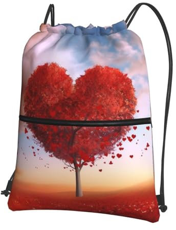yomeeaaaa Rucksack mit Kordelzug, Turnbeutel, Kordelzugbeutel, Herz-Baum, Kordelzugbeutel für Reisen, Schwarz , One size