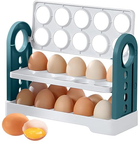 Klappbarer Eierhalter für den Kühlschrank, kann 30 Eier aufbewahren, 3-lagiger Eierbehälter für Kühlschrank, Seitentür, große Kapazität, Eierbehälter, Eier-Organizer, Eieraufbewahrung, 30 Stück (weiß)