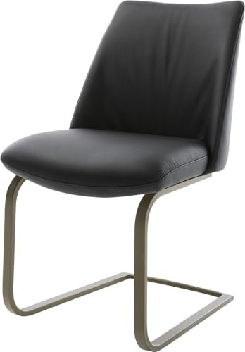 DELIFE Schwingstuhl Elso-Flex Freischwinger flach Effektfinish Titan Echt-Leder Schwarz Taschenfederkern