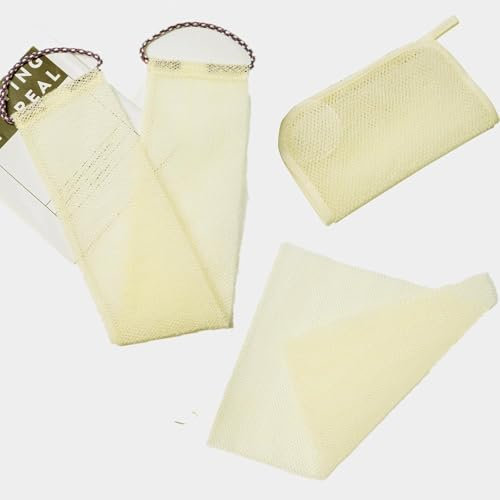 Lot de 3 gants de toilette africains pour exfoliation du corps, éponge de douche, éponge de bain africaine pour le visage, le dos (blanc)