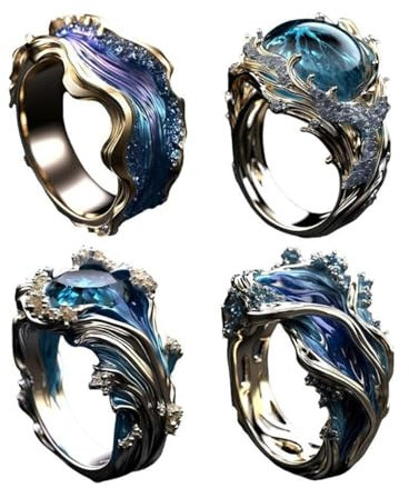 NOLOWY Verstellbare Ozean-Ringe, inspirierendes Meer, elegantes Design, Silber, stabile Legierung, Harz, handgefertigte Geschenke für Frauen