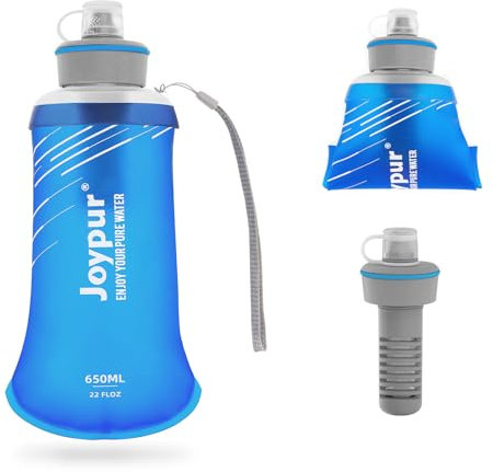 Joypur Bouteille d'eau pliable avec filtre 650 ML - Bouteille d'eau Outdoor Survival avec filtre pour l'eau potable Bouteille d'eau Outdoor avec filtre avec capacité de filtration de 5000 L, Bleu