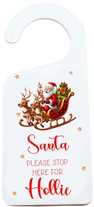 Personalised Santa Stop Here Sign, Door Hanger, Please Stop. Christmas Gift, Eve Box, Stocking Filler, Father Christmas Nice List