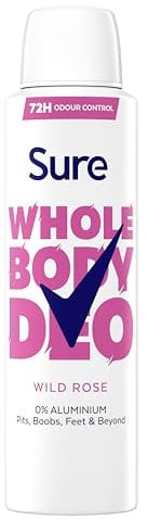 Sure Wild Rose Whole Body Deodorant Women's Deodorant Spray with a fresh & floral fragrance for 72 hour odour control 150 ml