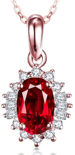 Tolldek 18 Karat Au750 Gelbgold Halskette, Sonneblumen Anhänger mit Rubin 0.6ct Ovalschliff, Damen Ketten 18K Gold Damen Kette Hochzeit Echtes, 50CM