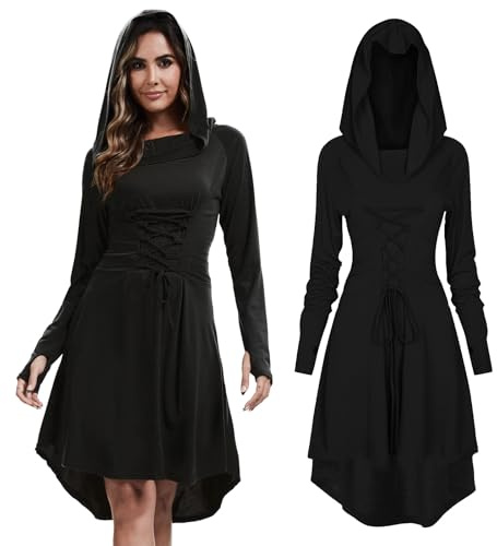 LLTTEER Conjunto de vestido medieval con capucha para mujer, Vestido gótico para mujer,vestido gótico, cosplay, para Halloween, carnaval