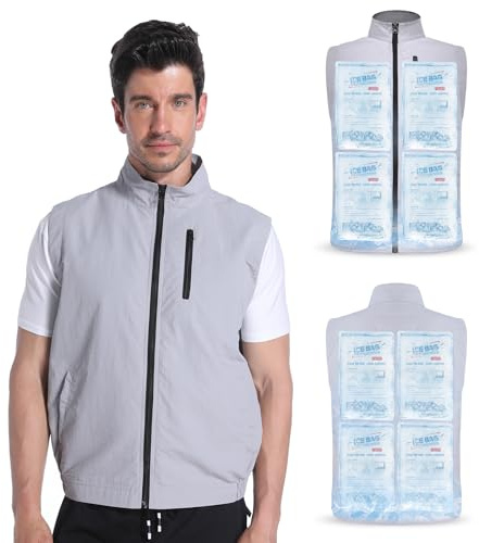 FERNIDA Veste rafraîchissante, gilet de glace Cooling avec 24 poches à glace pour l'été en plein air, temps chaud, chasse, travail, désherbage, hommes et femmes, en nylon sans manches, Gris, S