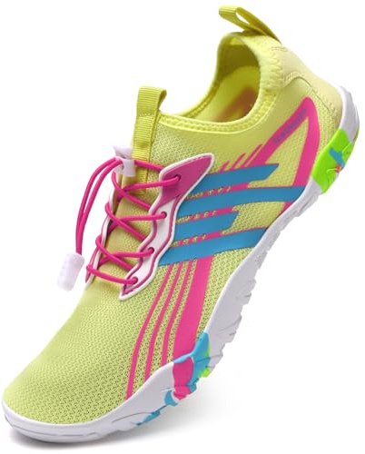 Beach Swim Water Shoes Mens Womens Unisex Barefoot Swimming Shoes Quick Dry Summer(E Yellow Pink, 5.5UK)