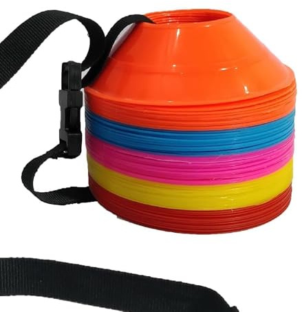 ND Sports Marker Saucer Mini Cones - Made of Plastic – Red, Pink, Blue, White, Orange & Yellow Colour With Strap - Suitable For Agility, Footwork, Rugby, Football, and Hockey Training