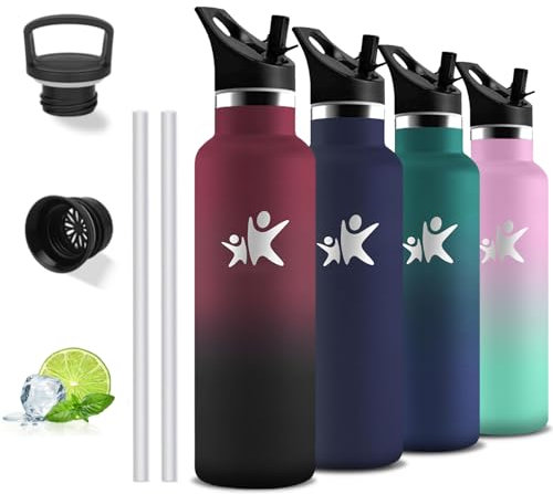 Botella Agua Acero Inoxidable, 750ml Botella Termica, sin BPA, Cantimplora con Pajita, A Prueba de Fugas, Garrafa Termica, Doble Aislamiento, Termo de Agua, Botellas para la Escuela, Oficina, Viajar