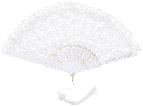 Hochzeitsfächer mit Anhänger,Vintage Hochzeit Spitzenfächer,Hochwertige Fransen Handfächer für Kostüm Halloween Tanzen Hochzeit Party Abschlussball Teeparty (Weiß)