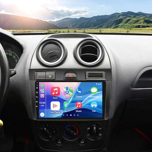 9 Inch Car Stereo Android 14 for Ford Fiesta 2006 2007 2008 Double Din Car Radio Receiver with Wired/Wireless Carplay Android Auto HD Touchscreen GPS WiFi FM RDS Bluetooth, 2G+32G
