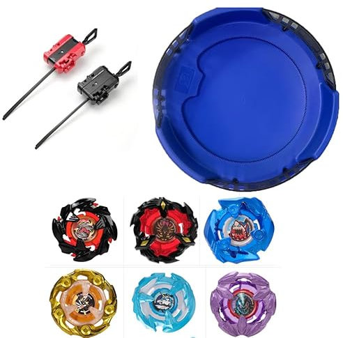 DEZAWRTY X Stadium Arena Set mit X Acceleration Rail - 6 Kampfkreisel, 2 Launchers und Stadium, Battle Kampfarena für Kinder ab 6 Jahren, Battling Xtreme Spiel, Kampfspielzeug für Jungen,Blau