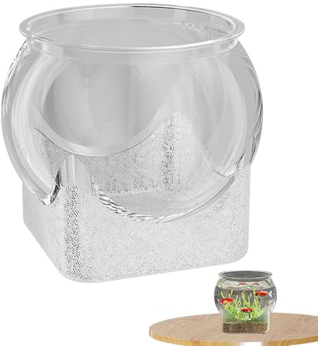 Rundes Fischglas – transparentes Aquarium, kleines Glas-Aquarium, dekoratives Desktop-Aquarium mit transparentem Körper, kompaktes Betta-Fischbecken mit Deckel für Schildkrötenpflanzen