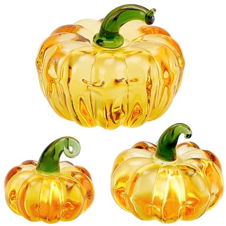 PH PandaHall 3 Stück Kristall Kürbis Sammelfiguren 3 Größen Glas Kürbis Briefbeschwerer Gold Tabletop Display Dekorative Kürbisse Ornamente für Herbst Erntedank Ernte Home Office Desk Decor Geschenk
