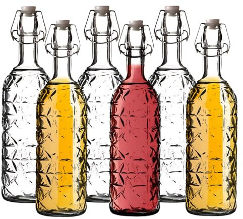 UNIQUE HOME LIVING 720ml Vintage Style Glass Bottles Set of 6, Clip Top Brewing Bottle, Airtight Preserve Bottles for Home Brewing Oil Vinegar Beer Wine Cider Soda Kombucha and Water - 24oz