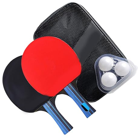TOYANDONA Table Tennis Paddle Set 2 Paddles and 3 Balls with Carry Bag, Synthetic Material for Comfortable Grip and Fine Control, for Training and Outdoor Playing