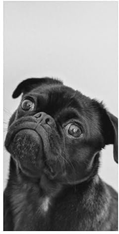 JZemdybill Strandtuch, süßes schwarzes Mops-Hunde-Badetuch, Pool-Handtuch, ideal für Fitnessstudio, Schwimmen, 80 x 160 cm