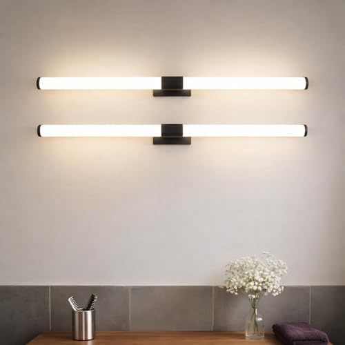 Laittiin LED Spiegelleuchte Bad Spiegellampe Schwarz 2ER 60CM Badezimmer | Spiegelschrank Beleuchtung 8W Wandlampe 4000K Neutralweiß Wandleuchte IP44 Badezimmerschrank Schminklicht