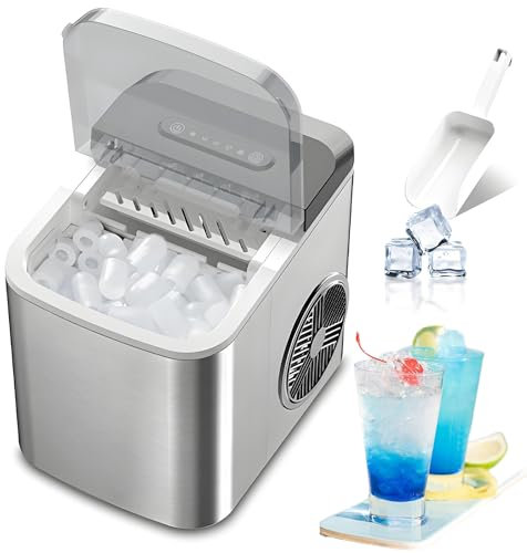 Ice Maker Machine Counter Top for Home, 112W Self-Cleaning Ice Cube Maker with 12kg/26lb In 24h, Ice Scoop and Basket, Small Nugget Ice Maker for Kitchen/Party/Bar