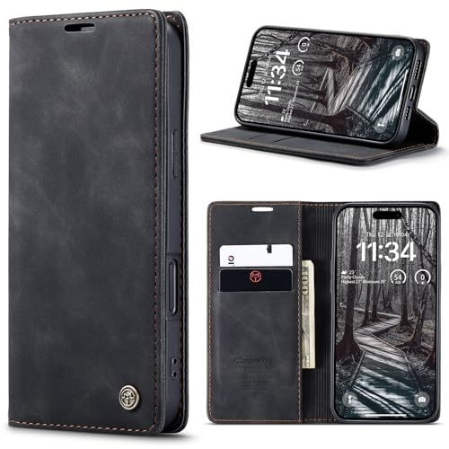 Phernykas für iPhone 17 Pro Max Klapphülle, Magnet ‌Leder Handyhülle | 2 Slots - Kartenetui Hülle - PU-Leder schmutzresistent, Standfunktion,Schutzhülle, Flip Case, Geldbörse, Schwarz