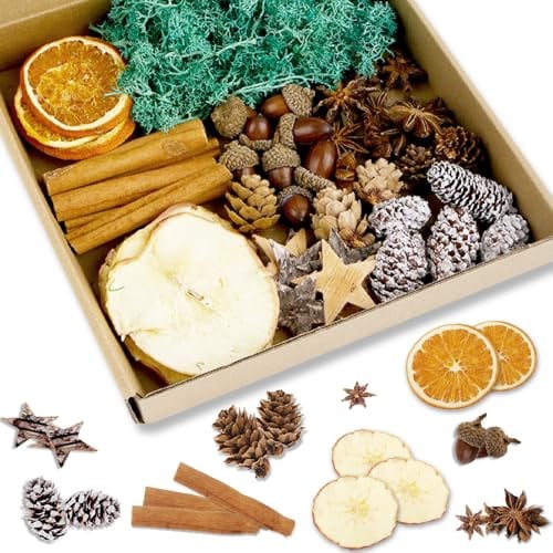 54 Stück Adventskranz Deko, Weihnachtspotpourri Einschließlich Zimtstangen Deko, Tannenzapfen deko, Getrocknete Orangenscheiben Deko, Mooskranz, Adventskränze Eignen Sich für Festliche Anlässe