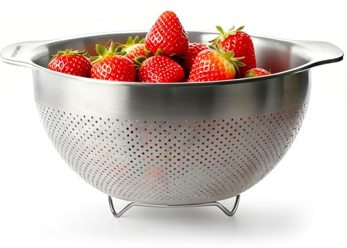 Greentainer Table Küchen-Sieb, Nudelsieb mit 2 Griffen aus Edelstahl,Durchschlag Universalsieb Sieb,Großes Mikroperforiertes Abtropfsieb Seiher zum Ablaufen & Spülen von Küche/Gemüse/Obst/Reis,25cm