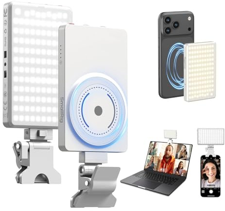 SMALLRIG M3 Magnetic Selfie Phone LED Video Light with Clip, 120 LEDs 2000mAh Rechargeable CRI90+, 2700K-6500K, Portable Clip on Fill Lighting for iPhone, for iPad, for Camera/Laptop (White) - 5640