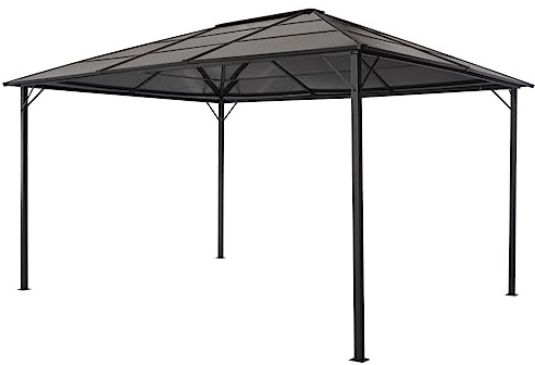 Tonnelle de jardin avec toit, en aluminium, 4 x 3 m, noir, toit en polycarbonate résistant aux UV, idéal pour le jardin, la terrasse et les événements en plein air