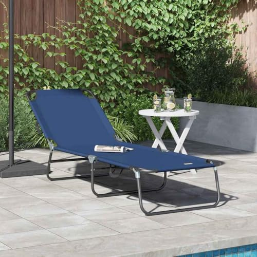 QUAHEAS Klappbare Sonnenliege für 1 Person, Blau, 56x189x87cm, strapazierfähiger Stoff, Metallrahmen, verstellbar, wetterfest, ideal für Garten, Terrasse, Pool