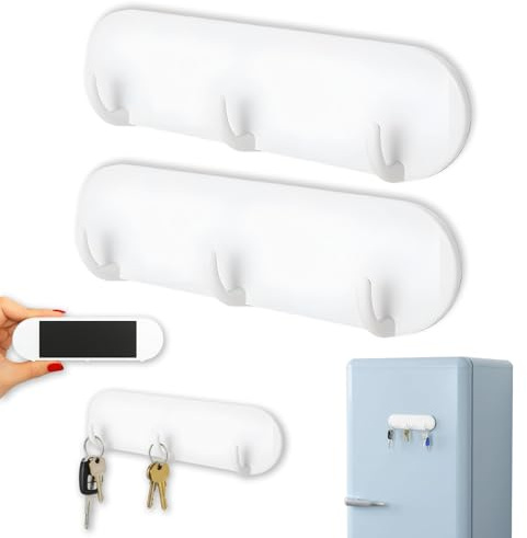 ZYLOUY 2 Schlüsselhaken Ohne Bohren, Schlüsselbrett Magnetisch, Schlüsselhalter Für Küche Und Flur, Schlüsselbrett Klein, Weiße Magnetische Haken, Kühlschrank