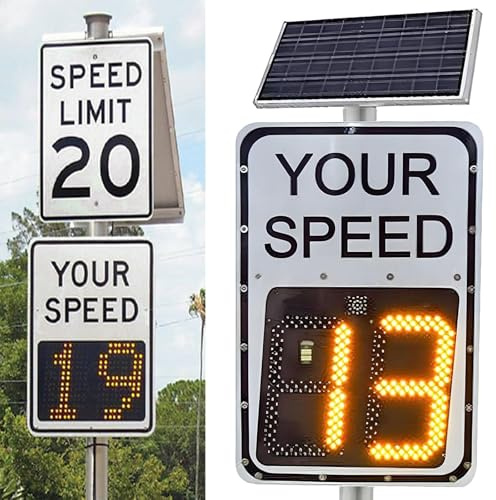 CFDZCP Panneau De Limitation De Vitesse Radar À Énergie Solaire, Écran LED 24 X 35, Limitation De Vitesse Réglable Par Télécommande, Applicable Sur Autoroutes Et Routes.(White)