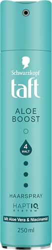 Taft Haarspray Aloe Boost Haltegrad 4 (250 ml) Styling Spray ohne Silikone | Das Haarspray mit Aloe Vera & Niacinamid verleiht dem Haar extra Feuchtigkeit bei starkem Halt ohne zu verkleben