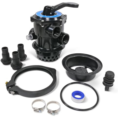 OKU 6-Wege Top-Mount-Ventil Komplett-Set - Ø 177 mm - Inkl. Manometer Spannring O-Ring Schlauchtüllen 32/38 mm Winterablassventil & Sandeinfüllhilfe - Passend für Filterkessel Ø 300/400/500 mm
