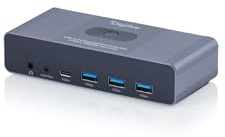 DIGITUS USB-C KVM-Switch – 2 PC 2 Monitore – 3X USB-A, 1x Typ-C 5 Gbit/s | 2x HDMI 2.0 UltraHD 4K 60Hz pro System – 3,5 mm Klinke – Kabelgebundene Fernbedienung – Grau