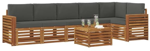 vidaXL Sofagarnituren 7 pcs Natur und Anthrazit Massivholz Akazie, Moderne Garten-Sofagarnituren, robuste Loungemöbel, Akazienmodule für entspanntes Chillen im Freien